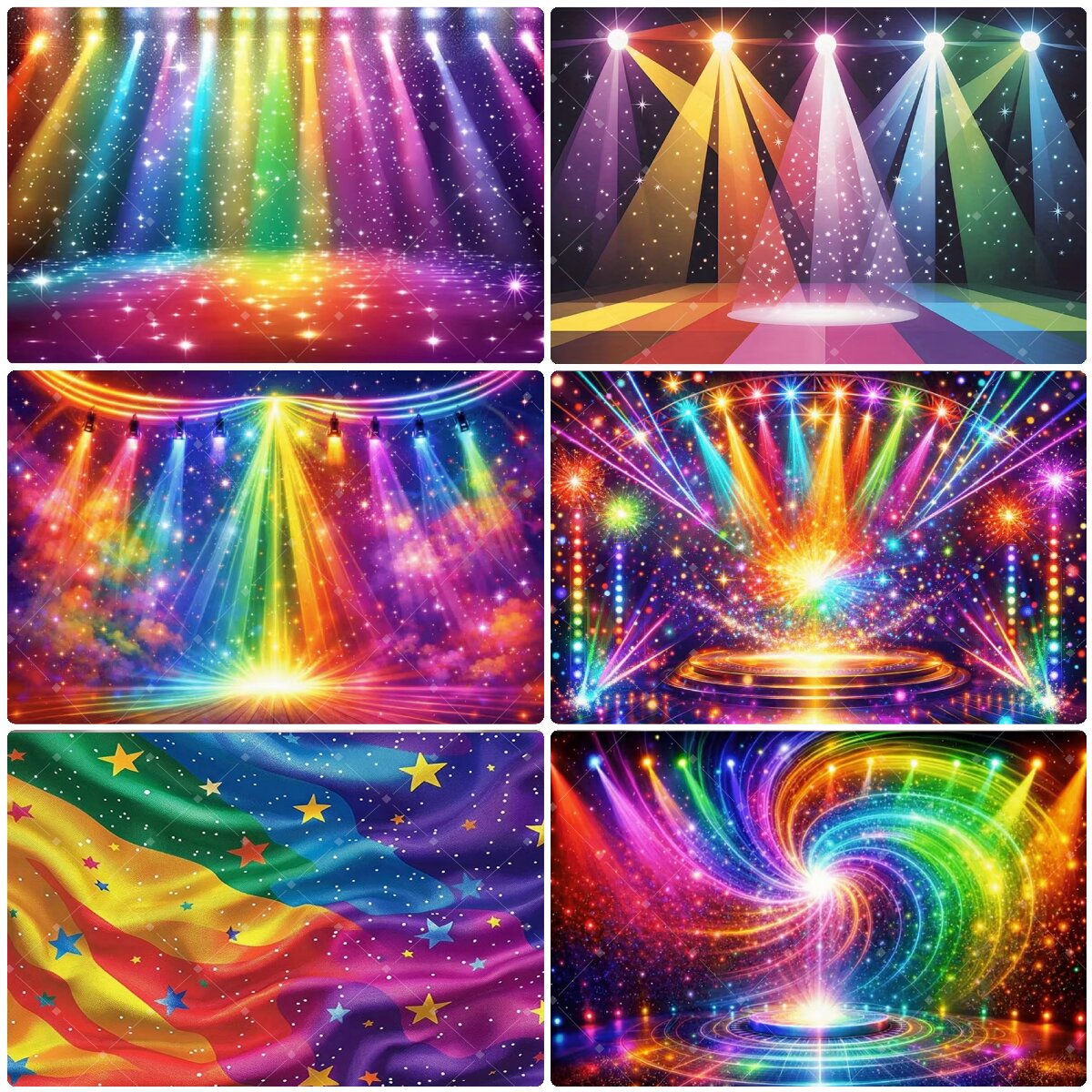 Photography Lighting And Background - ฉากหลังไฟเวทีสีรุ้งหลากสีสัน ประดับดาวระยิบระยับ ดิสโก้ นีออน คอนเสิร์ต งานวันเกิด