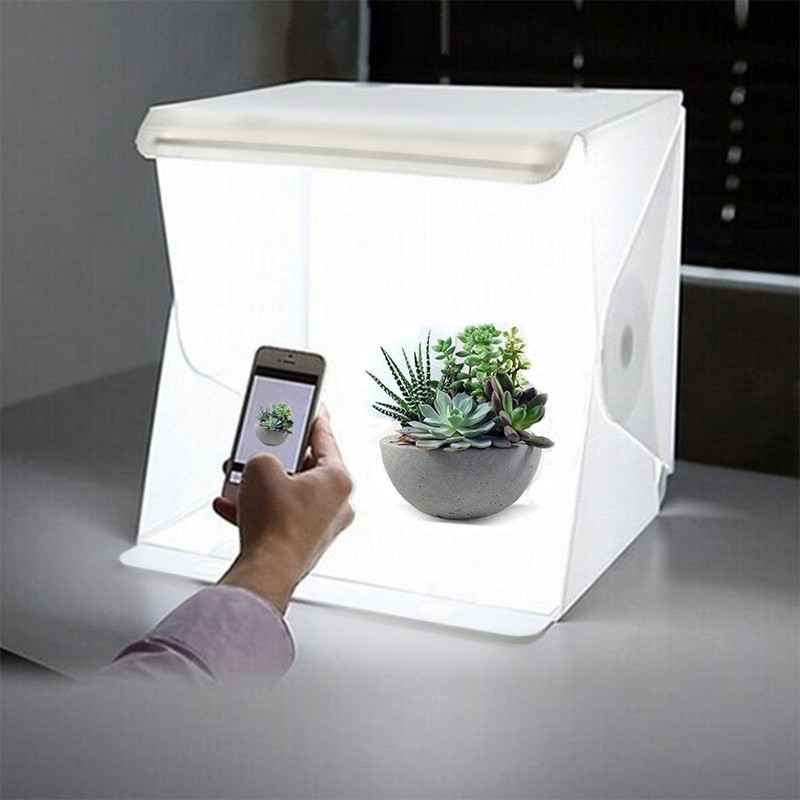 Photography Lighting And Background - LED กล่องไฟถ่ายภาพสตูดิโอกล่องโต๊ะถ่ายภาพ Lightbox แบบพกพา Photobox 2พื้นหลัง